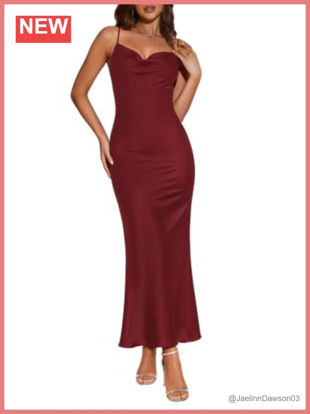 Womens Satin Slip Midi Dress Cowl Neck Formal Wedding Guest
